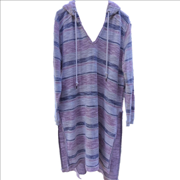 Free People Tops - Free People Beach Baby V-neck Hooded Pullover Side Slits Dress Tunic Hoodie L